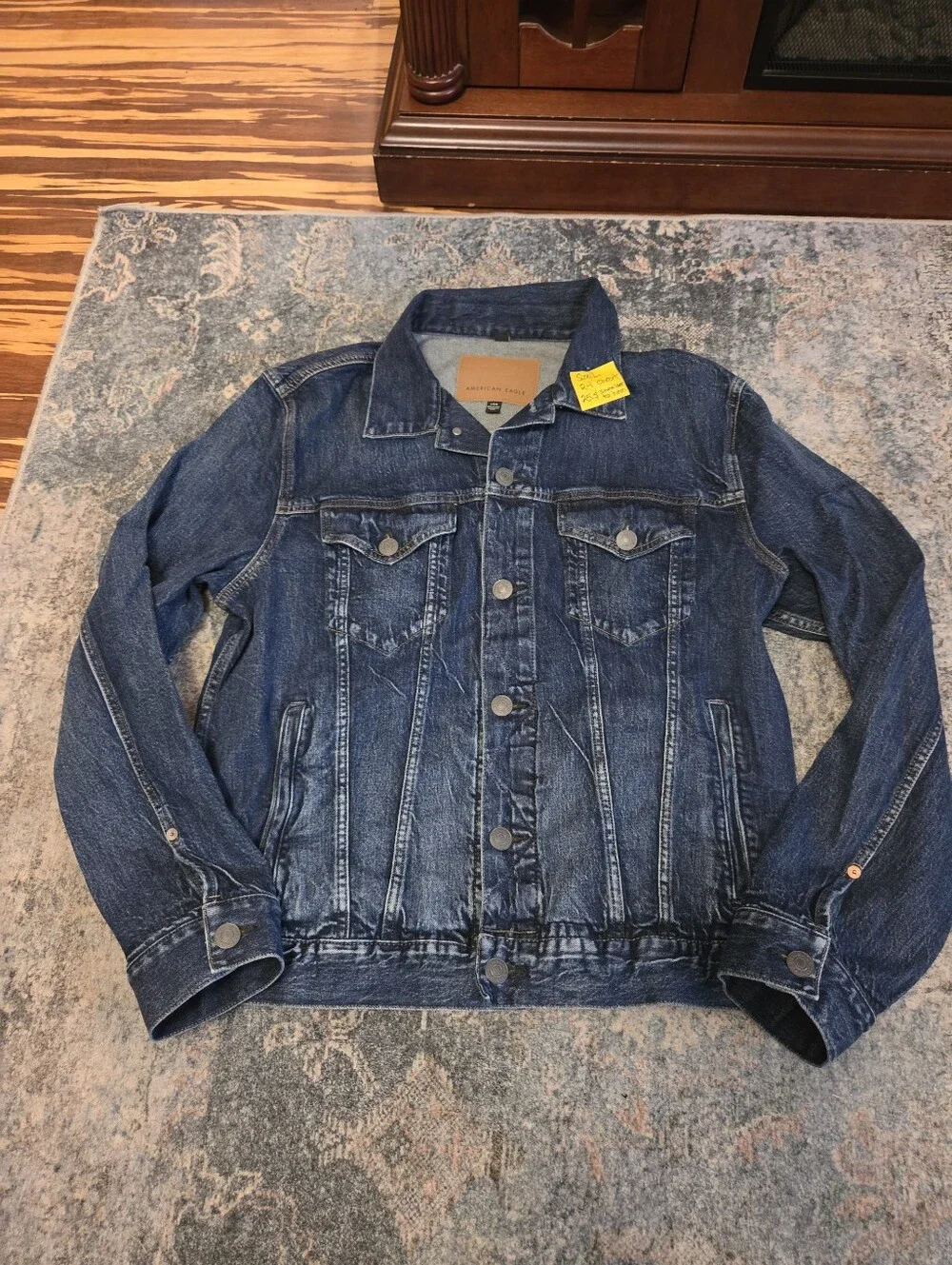 American Eagle Men's Stretch Denim Trucker Jacket - Size L Dark Wash